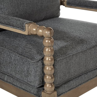 OSP Home Furnishings Fletcher Spindle Accent Chair with Rustic Brown Finish, Charcoal Upholstery
