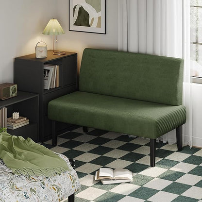 Yaheetech Small Mini Sofa Couch Armless Loveseat Futon for Bedroom, Corduroy Fabric & Easy Assembly, for Small Spaces Living Room,Dorm,Office,Apartment, Green