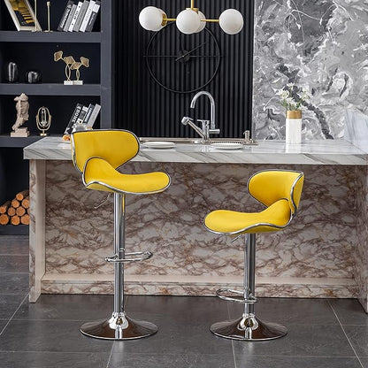 Roundhill Furniture Masaccio Velvet Upholstered Adjustable Swivel Barstool, Set of 2, Yellow