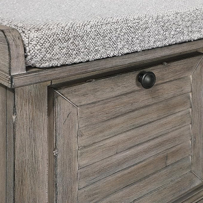 OSP Home Furnishings Dover Coastal Lift-Top Storage Bench with Shutter Face Styling, Goldstone Finish with Salt and Pepper Cushion