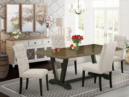 East West Furniture V677EL635-5 5 Piece Modern Dining Table Set Includes a Rectangle Wooden Table with V-Legs and 4 Doeskin Linen Fabric Upholstered Chairs, 40x72 Inch, Multi-Color