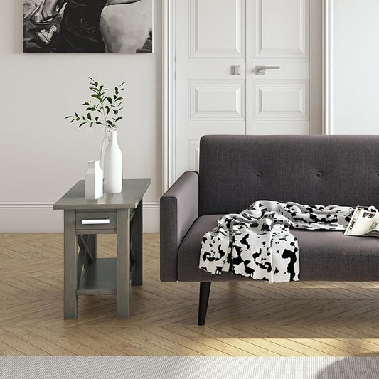 SIMPLIHOME Kitchener SOLID WOOD 14 inch Wide Rectangle Contemporary Narrow Side Table in Farmhouse Grey for the Living Room and Bedroom