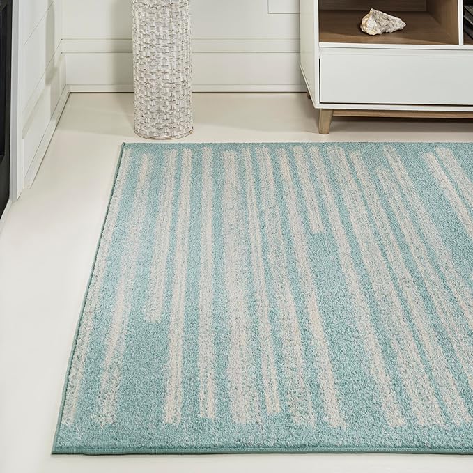JONATHAN Y Khalil Modern Berber Stripe Turquoise/Cream Indoor Area Rug, 8x10, Contemporary, Bohemian, Easy-Cleaning for Living Room, Bedroom, Kitchen, Pet Friendly, Non-Shedding (MOH207D-8)