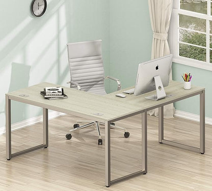 SHW 55 x 60 Inches Commercial-Grade L-Shape Corner Office Computer Desk, Maple