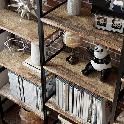 IRONCK Bookcases and Bookshelves Triple Wide 5 Tiers Industrial Bookshelf, Large Etagere Bookshelf Open Display Shelves with Metal Frame for Living Room Bedroom Home Office