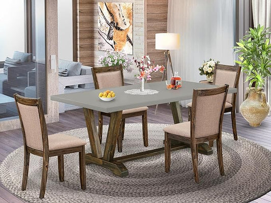 East West Furniture V797MZ716-5 5 Piece Dining Set Includes a Rectangle Dining Room Table with V-Legs and 4 Dark Khaki Linen Fabric Upholstered Parson Chairs, 40x72 Inch, Multi-Color