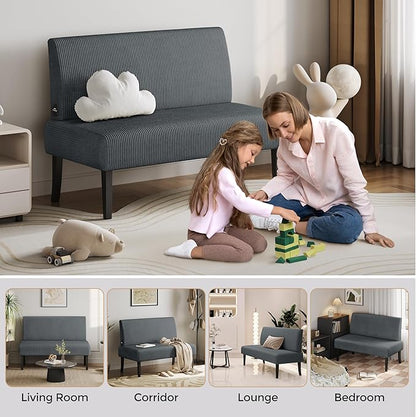 Yaheetech Small Comfy Sofa Mini Loveseat Couch 2-Seater Armless Sofa Chair, Corduroy Fabric & Easy Assembly, for Small Spaces Living Room,Bedroom,Dorm,Office, Dark Grey