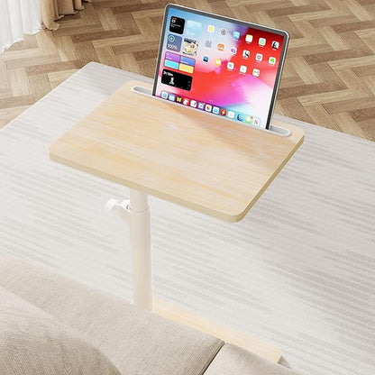 Sofa Armrest Tray Table for Couch - 360° Swivel Height Adjustable End for Small Spaces, Snack Side Table for Bed or Chair with Phone & Tablet Slot (Oak,Standard)