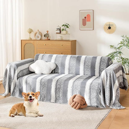 Boho Sofa Cover, Couch Cover Blanket, Sofa Covers for 2 Cushion Couch, Washable Sectional Couch Covers for Dogs Pet Furniture Protector Sofa Blanket Cover for Living Room(1# Grey, 71" x 118")