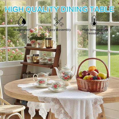 47" Round Dining Table for 4-6, Modern Dinner Table Farmhouse Round Small Kitchen Tables with Wooden Cross Base for Dining Room, Kitchen, Living Room, Retro Brown