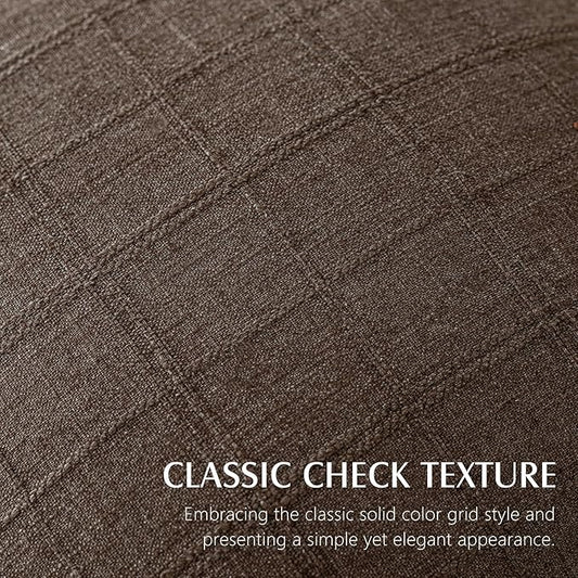 Foindtower Set of 2 Decorative Linen Check Throw Pillow Covers Neutral Farmhouse Vintage Cushion Covers Modern Boho Home Decor for Sofa Chair Couch Bedroom Living Room Outdoor,24×24 Inch,Dark Brown