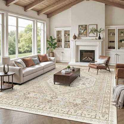 zesthome 10x14 Area Rugs,Stain Resistant Washable Rug,Ultra-Thin Rugs for Living Room,Bedroom,Non-Slip Backing Home Decor Large Area Rug (Cream/Beige,10'x14')