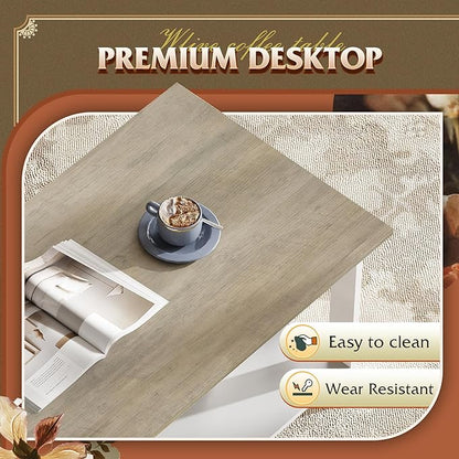 WLIVE Coffee Table with Storage Shelf, 39.4" Farmhouse Coffee Table with V-Frame Support, 2-Tier Wood Rustic Center Table for Living Room, Bedroom & Balcony, Greige & White