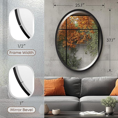 OVALCREST - Oval Wooden Beveled Wall Mirror for Home Decor, Bathroom, Vanity, Bedroom, Living Room, Hallway - London Style (Matte Black) 25.1 x 37.1
