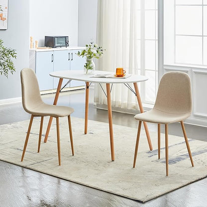 FurnitureR Dining Chairs Set of 4, Upholstered Fabric Armless Dining Room Seating, Side Chair Mid-Back with Metal Legs for Kitchen Living Room Bedroom, Light Beige
