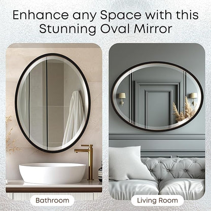 OVALCREST - Oval Wooden Beveled Wall Mirror for Home Decor, Bathroom, Vanity, Bedroom, Living Room, Hallway - London Style (Rubbed Black) 25.1 x 31.1
