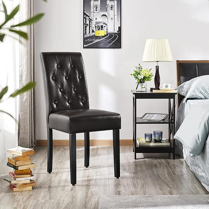 Yaheetech Dining Chairs Set of 2 Modern Style Faux Leather Dining Room Chairs with Solid Wood Legs and Button Tufted Padded for Home Kitchen, Brown