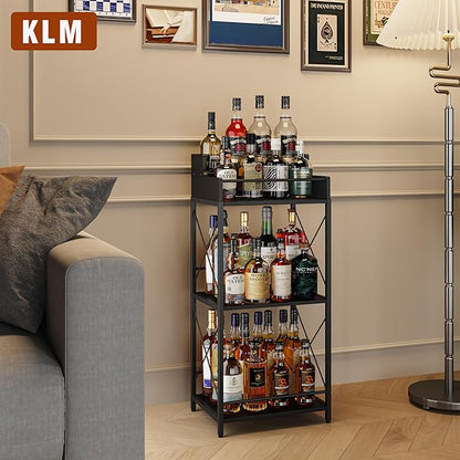 KLM Liquor Bottle Display Shelf, Liquor Cabinet bar for Home, 4 Step Liquor cabinetck, Mini bar,Liquor Cabinet, Home Retro Bar Shelf Stand for Liquor Whiskey, Spirits（Black）