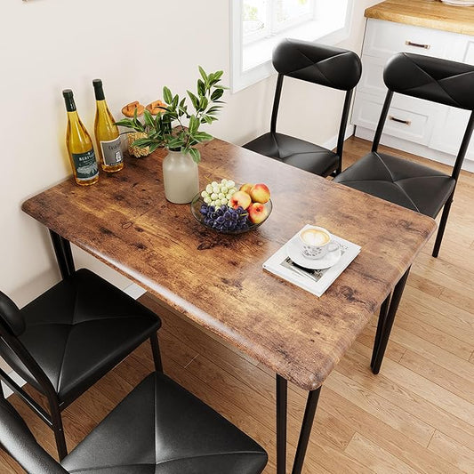 IDEALHOUSE Dining Table Set for 4, Kitchen Table with Upholstered Chairs for Kitchen Room and Small Spaces (Retro, Table with 4 Upholstered Chairs)