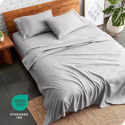 Bare Home Full XL Sheet Set - Luxury 1800 Ultra-Soft Microfiber Full Extra Long Bed Sheets - Double Brushed - Deep Pockets - Easy Fit - 4 Piece Set - Bedding Sheets & Pillowcases (Full XL, Light Grey)