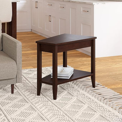 Laurent Solid Wood Recliner Wedge End Side Table with Shelf, Chocolate Cherry Brown, Perfect for Living Rooms, Bedrooms, and Small Spaces – Leick Home, 10502