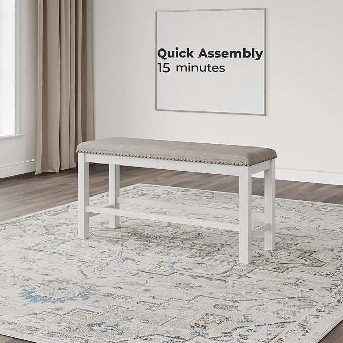 Signature Design by Ashley Robbinsdale 49" Counter Height Dining Bench, Antique White