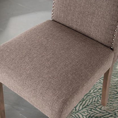 Stylish Upholstered Parsons Dining Chair Kitchen with Silver Nailhead Trim and Sturdy Solid Wood Legs
