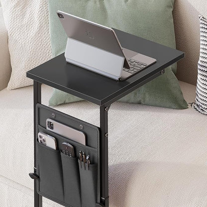 VAGUSICC C Shaped End Table, 33"Tall Side Table for Couch, Adjustable Height Sofa Table Small Couch Side Tables, Laptop Recliner Tables Slide Under Sofa TV Tray Arm Table for Living Room Bedroom,Black