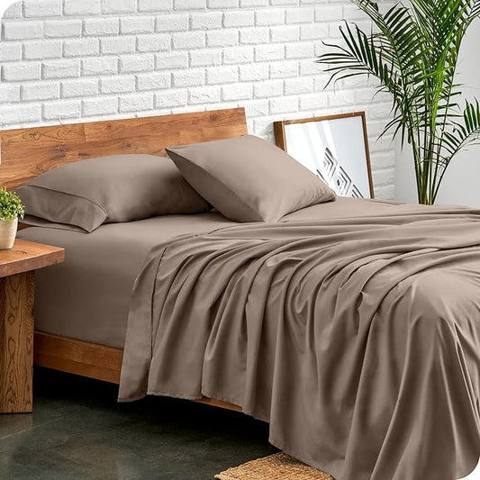 Bare Home Twin Sheet Set - 1800 Ultra-Soft Microfiber Bed Sheets - Double Brushed - Deep Pockets - Easy Fit - Extra Soft - 3 Piece Set - Bedding Sheets & Pillowcases (Twin, Taupe)