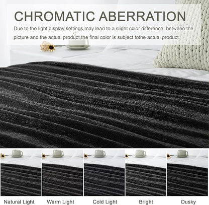 Chenille Throw Blanket for Couch 50"X 60", Soft Cozy Throws with Fringe Tassel for Bed Sofa Chair Cover, Lightweight Knitted Decorative Boho Blankets for Living Room, Black