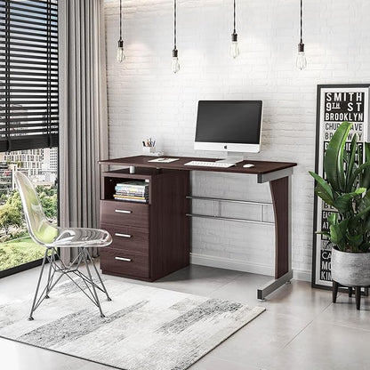 48" Computer Desk with Drawers, Home Office Desk with Storage, Heavy Duty and Water Resistant Study Table, Chocolate Brown