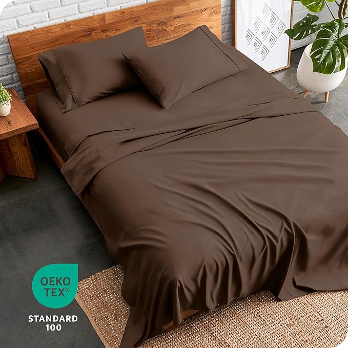 Bare Home Split Head Flex King Sheet Set - 1800 Ultra-Soft Microfiber Bed Sheets - Double Brushed - Deep Pockets - Easy Fit - 4 Piece Set - FlexTop King Bedding (Split Head Flex King, Cocoa)