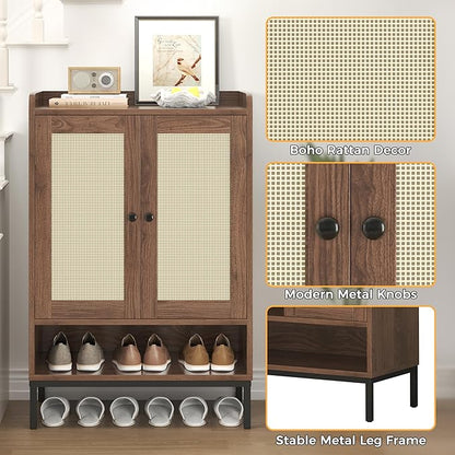 Rattan Shoe Cabinet Storage for Entryway, Shoe Cabinet with Adjustable Shelves for Entryway, 5-Tier, 20 Pair Shoe Rack Storage for Hallway, Closet, Living Room, Brown