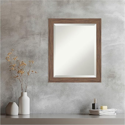 Amanti Art Brown Wall Mirror 23x19 Pia Medium Brown Narrow Rectangle Bathroom Mirror for Wall Decor Living Room, Small Casual Frame, Hangs Horizonally and Vertically, Bathroom Decor, Beveled Edge