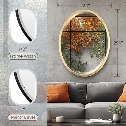 OVALCREST - Oval Wooden Beveled Wall Mirror for Home Decor, Bathroom, Vanity, Bedroom, Living Room, Hallway - London Style (Gold Leaf) 23.1 x 29.1