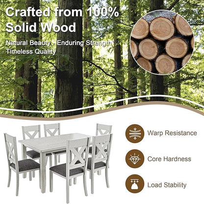 Solid Wood Dining Table, Part of Dining Table Set, Mix and Match Table, Chair Sold Separately for Dining Room, Kitchen, Grey