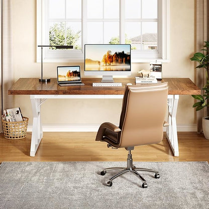 LITTLE TREE 70.8-Inch Large Executive Desk, Modern Computer Office Desk, Wooden Writing Desk Study Table for Home Office