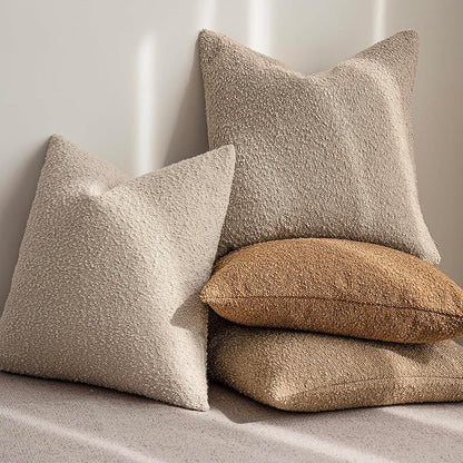 Foindtower Set of 2, Decorative Textured Boucle Throw Pillow Covers Accent Solid Pillow Cases Neutral Soft Couch Cushion Case for Chair Sofa Bedroom Living Room Home Decor 26 x 26 Inch Rust Tobacco