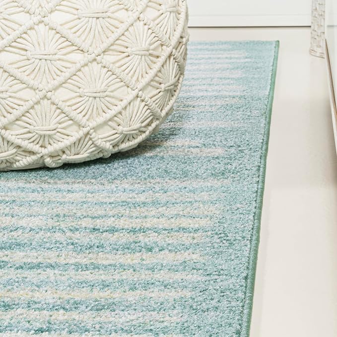 JONATHAN Y Khalil Modern Berber Stripe Turquoise/Cream Indoor Area Rug, 8x10, Contemporary, Bohemian, Easy-Cleaning for Living Room, Bedroom, Kitchen, Pet Friendly, Non-Shedding (MOH207D-8)