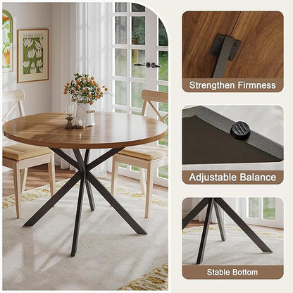 ChooChoo 47.2 Inch Round Dining Table for 4, Farmhouse Wood Kitchen Table, Circle Dinner Table for Kitchen & Dining Room, Walnut