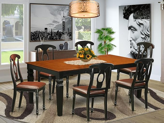 East West Furniture LGKE7-BCH-LC 7 Piece Dining Room Table Set Consist of a Rectangle Kitchen Table with Butterfly Leaf and 6 Faux Leather Upholstered Chairs, 42x84 Inch, Black & Cherry
