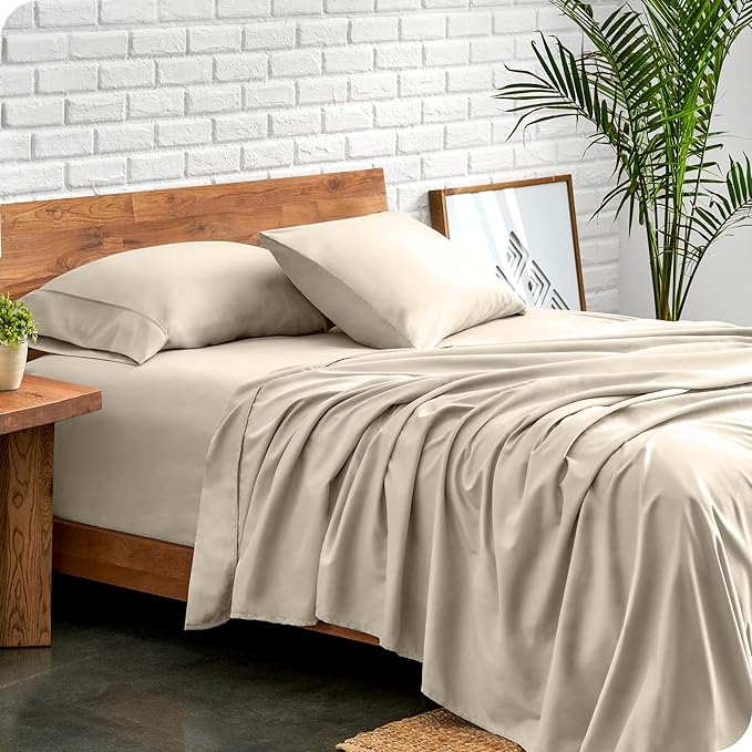 Bare Home California King Sheet Set - 1800 Ultra-Soft Microfiber Cal King Bed Sheets - Double Brushed - Deep Pockets - Easy Fit - 4 Piece Set - Bed Sheets (California King, Sand)