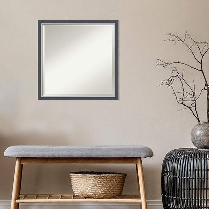 Amanti Art Black Bathroom Mirror for Over Sink, 22x22 Eva Black Silver Thin Square Vanity Mirror, Medium Modern Contemporary Frame, Hangs Horizonally and Vertically, Bathroom Wall Decor, Beveled Edge