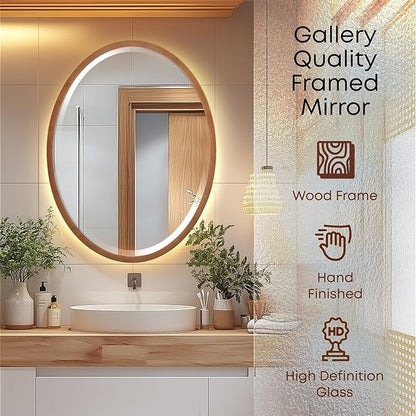 OVALCREST - Oval Wooden Beveled Wall Mirror for Home Decor, Bathroom, Vanity, Bedroom, Living Room, Hallway - London Style (Sunset Gold) 17.1 x 21.1