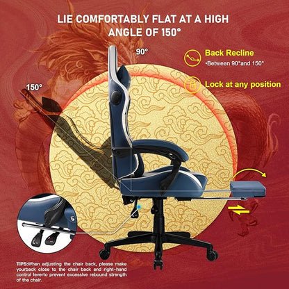 GTPLAYER Gaming Chair with Bluetooth Speakers and Footrest, Dragon Series Video Game Chair ，Heavy Duty, Ergonomic, Esports Computer Office Chair Blue (Royal Blue)