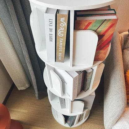 Heehee Wooden Rotating Bookshelf 360 Display Floor Standing Bookcase Storage Rack for Kids&Adults Multi-Functional Bookshelf Organizer (White (5-Tier))