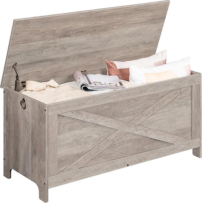 39.4" Toy Chest, Sturdy Entryway Storage Chest with Safety Hinges, Retro Toy Box, Wooden Look Accent Furniture for Living Room, Bedroom,Greige SCHG48101