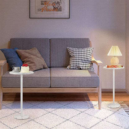 White Round Side Table Small End Table Set of 2 Modern Accent Table Pedestal Drink Table with Marble Base for Small Spaces Living Room Bedroom Outdoor