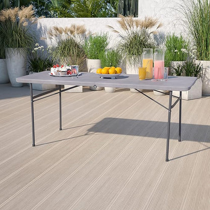 Flash Furniture 6' Rectangular Plastic Folding Event Table with Carrying Handle, Bi-Fold Portable Banquet Table for Indoor/Outdoor Events, Dark Gray