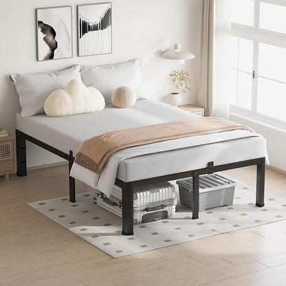20 Inch Queen Bed Frame, 3500Lbs Heavy Duty Metal Platform with Round Corner Legs Mattress Slide Stopper, Steel Slat Support No Box Spring Needed, Noise Free, Non-Slip, Easy Assembly